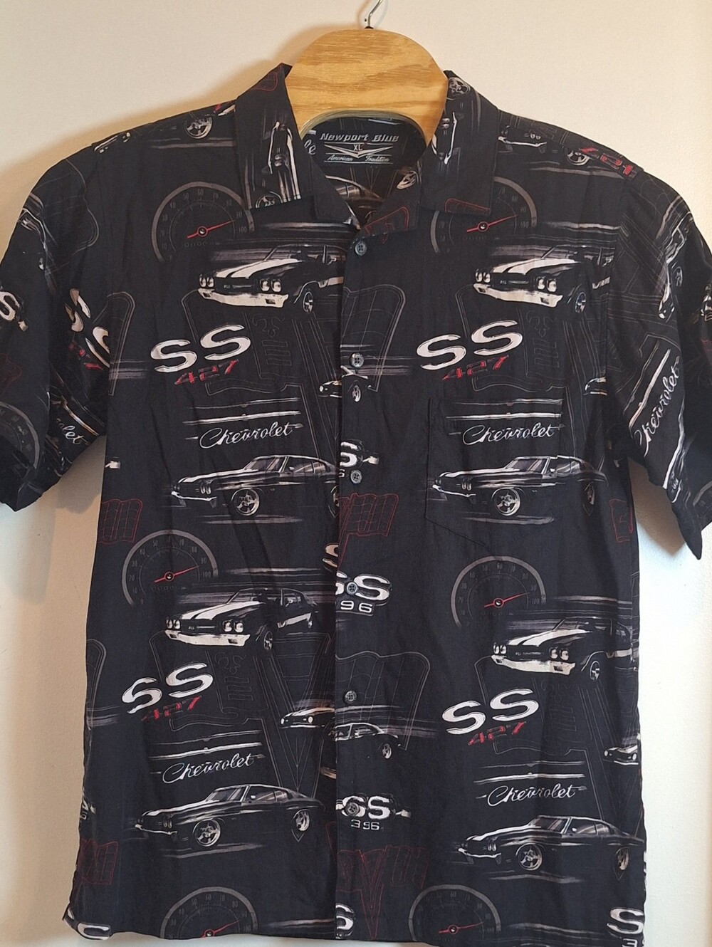 Newport Blue Men's‎ Black Button Down Chevrolet SS 427 396 Cars Shirt Sz XL